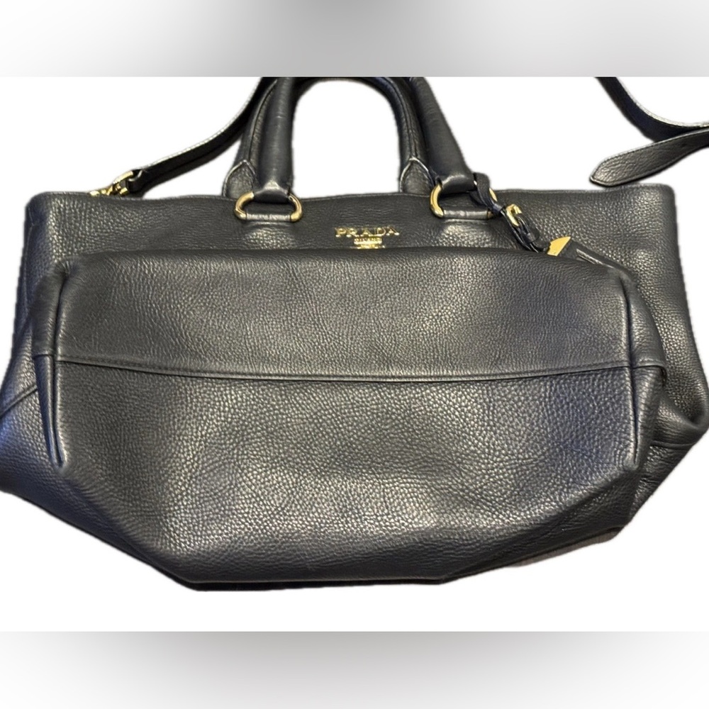 Black PRADA Large Leather Convertible Shopping Tote Vitello Daino BN1713 Strap - Picture 4 of 9